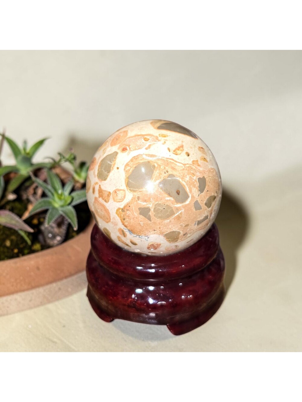 A278. Leopard Skin Jasper Natural Crystal 36mm Sphere Orb